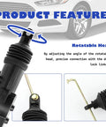 Two Piece Motorized Door Lock Actuator Kit With Tool Set 12V Two Wire Car Unlock System showing rotatable head and linkage rod.