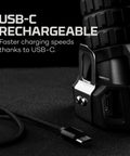 LuxTreme SL100 Spotlight Beast With 1 Mile Beam And 640000 Candlepower, USB-C charging cable and port visible, black finish