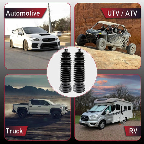 2 Pack Tie Rod Boot Kit For Rack And Pinion With Thickened Neoprene, shown with cars, trucks, and RVs in background