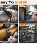 Installation steps of Rugged Truck Gun Rack For Seat Back With Triple Anti Slip Hooks And Adjustable Silicone Strips Heavy Duty Car Rifle Mount For ATV And Hunting Gear Secure Quick Access And Stable Hold.