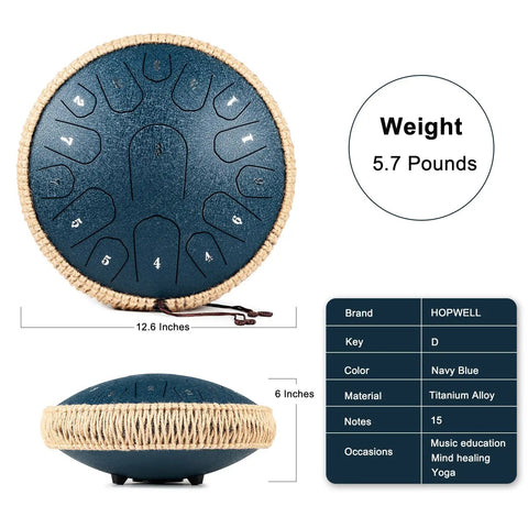 13 Inch 15 Note Steel Tongue Drum In D Major Navy Blue Hand Pan Percussion Kit With Carry Bag Mallets And Chord Guide Totally Chill For Beginners Who Want To Slap Out Catchy Tunes Anywhere
