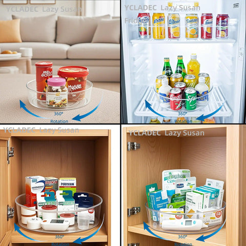 4 Pack Lazy Susan Turntable Organizer Rotating Spice Rack And Cabinet Storage holding spices, drinks, and medicine, 360° rotation