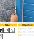 Application of Heavy Duty Polyurethane Joint Sealant In Limestone on a window frame with a tool, sealing joints.