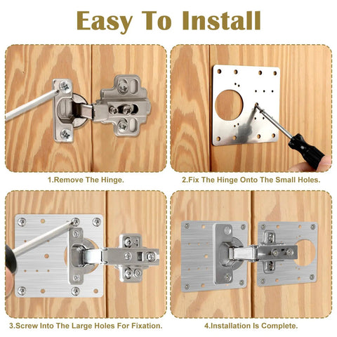 Installation steps for 20-Piece Upgraded Cabinet Hinge Repair Plate Kit - Beefy, Heavy-Duty Stainless Steel Mounting Plates