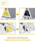 Multiple entrances of Large Triangle Chicken Coop With Run For 4-6 Chickens, Wooden A-Frame Hen House, showing lockable doors