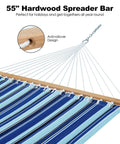 Close-up of Ultra Comfy Double 12 Foot Quilted Fabric Hammock's 55-inch spreader bar in Catalina Beach color