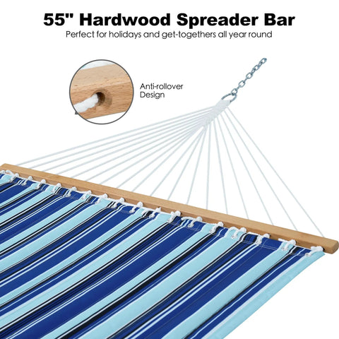 Close-up of Ultra Comfy Double 12 Foot Quilted Fabric Hammock's 55-inch spreader bar in Catalina Beach color