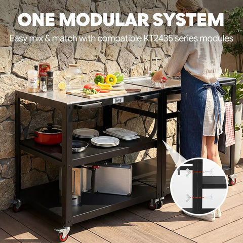 Heavy Duty Outdoor Pizza Oven Table 36 By 24 Inches With Locking Wheels 304 Stainless Steel Worktop Built Tough Three Shelf Prep Unit For Deck Patio BBQ And Parties
