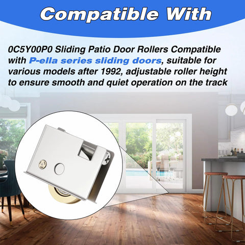 Two Pack Sliding Patio Door Rollers With 1-1/2 Inch Steel Ball Bearings, Adjustable Wheel Height For Smooth Quiet Operation
