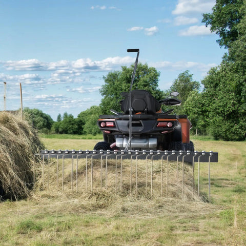 60 Inch Tow Behind Pine Needle Rake for Lawn Mowers, ATVs, and Tractors with 24 Tines, Durable Powder Coated Black and Gold