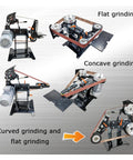 Close-up view of Shop Ready Variable Speed Belt Grinder and Sander Chassis for flat, concave, and curved grinding.
