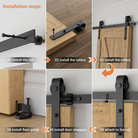 Installation steps for Beefy 20 Foot Sliding Barn Door Hardware Kit For Double 60 Inch Wide Doors With 330 Pound Weight Capacity
