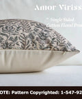 Floral Pillow Covers 18x18 Set Of 2, Neutral Vintage Block Print Cotton Cushion Covers For Sofa Bed And Living Room, side view