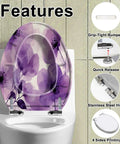 Elongated Toilet Seat Replacement Slow Close for Bathroom featuring floral design, sturdy stainless steel hinge, and quick release.