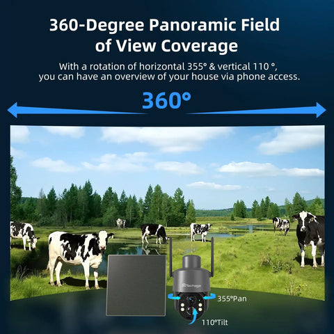 Diagram of Solar Powered Outdoor Security Camera Wireless 2K WiFi With 360 Degree PTZ Color Night Vision in field view