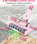Cordless Stick Vacuum Cleaner With 50KPa Brushless Motor on various floor types showing anti-tangle technology brush.