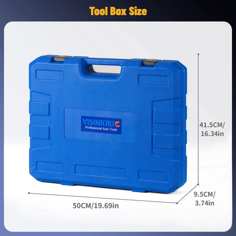 Blue hard-shell plastic carrying case with handle for universal 28‑pc radiator pressure tester kit.
