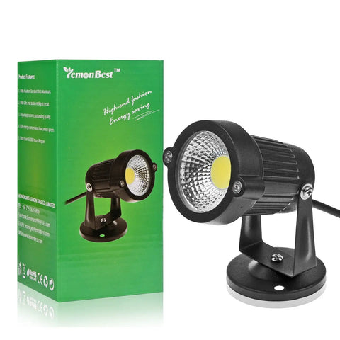 Dope High Power Outdoor COB LED Landscape Lights Pack Of 2 With Spiked Stands, 5W Warm White And Cool White, box and light