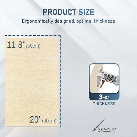 Front view: Baltic Birch plywood sheet, 11.8 x 20 in, 3 mm thick, 20-pack for laser cutting and DIY crafts