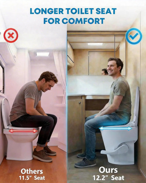 Ultimate Road Ready RV Toilet With 18.5 Inch Residential Height And Soft Close Seat Lid For Campers And Motorhomes To Deliver Home Sweet Home Vibes On Every Trip