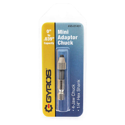 Keyless Mini Chuck Adapter With One Quarter Inch Hex Shank For Micro Drill Bits 60 To 80, Tiny 0 To 0.039 Inch Range in packaging