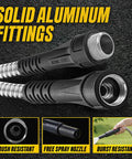 BIONIC STEEL 50 ft metal garden hose with spray nozzle; aluminum fittings, black body.