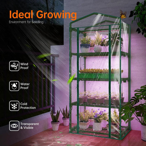 Indoor Greenhouse With Grow Lights For Seed Starting, 4 Tier Plant Growing Rack With Zippered PVC Cover, Dimmable 60W Plant Light With Timer, Fits 10x20 Seed Trays, Compact Yet Roomy Indoor Garden Station For Year Round Growth
