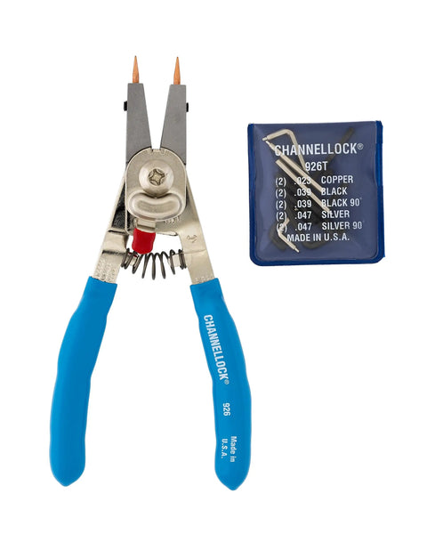 6.5 Inch Retaining Ring Pliers For Auto And Machinery, Heavy Duty Snap Ring Tool With Easy Grip Handles, Precision Tips, Durable Alloy Build, Ideal For Mechanics And DIYers, Model 926, with interchangeable tips displayed.