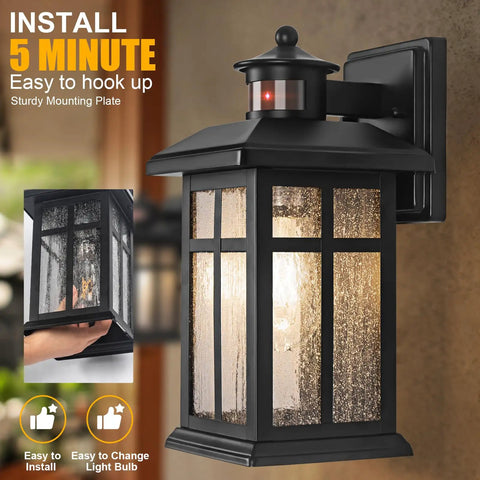 Legit Heavy Duty Motion Sensor Outdoor Wall Lights 2 Pack Featuring Dusk To Dawn Smart Settings And Hecka Bright Detection - black fixture with glass panels