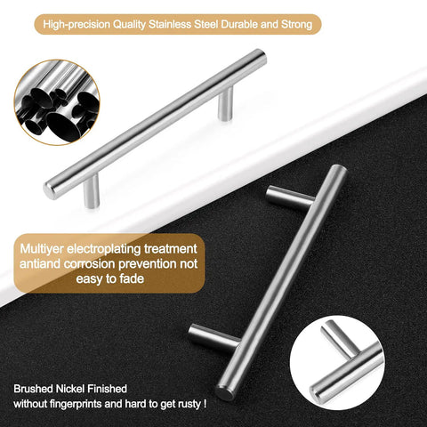 Close-up of Budget Friendly Six Inch Brushed Nickel Cabinet Pulls Set Of 45 For Stainless Steel Kitchen Cabinets on black surface