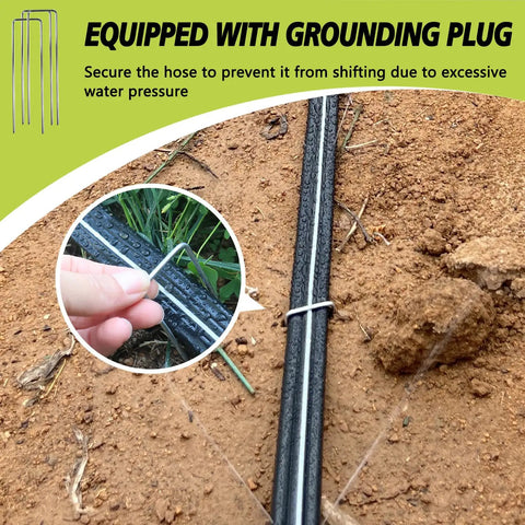 Flat Soaker Hose With Holes 100 Ft Drip Irrigation Hose for Lawn Garden Beds And Vegetables Includes Garden Staples
