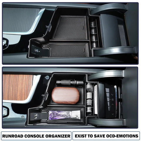 Center Console Organizer Tray For Volvo XC60 XC90 S60 S90 V60 V90 2018-2025 Armrest Insert Middle Console Storage View