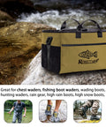 Vented Wader Bag With Mesh Panels For Fishing And Hunting, Water Resistant 108L Gear Tote For Boots And Dry Storage, Khaki XL
