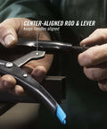 Person holding Eight Inch Sheet Metal Locking Pliers Model 108 8 with flat jaw, demonstrating center-aligned rod and lever feature.