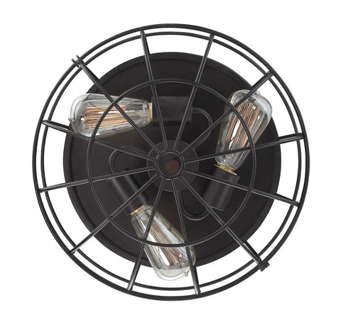 Top view of Scout Industrial Rustic Farmhouse Flush Mount Ceiling Light An Elegant 3 Light Fixture With English Bronze Finish