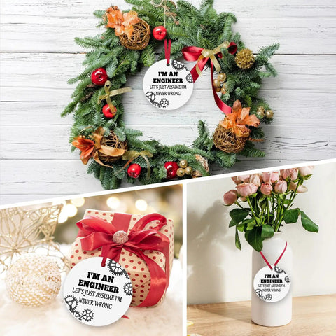 Engineer Themed Ceramic Ornament Gift For Men And Women Inspirational Christmas Ornament displayed on wreath, gift, and vase.
