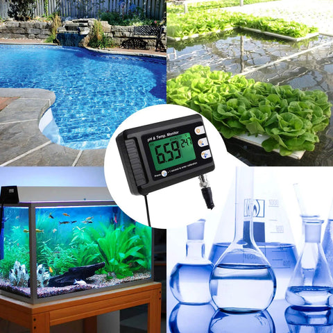 2 In 1 pH And Temperature Monitor Kit With BNC Probe Auto Buffer Recognition 0 To 14 pH Range for pools, hydroponics, aquariums, labs.