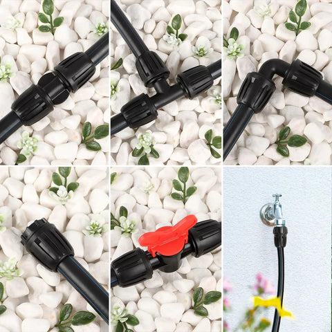 Half Inch All In One Pro Grade Irrigation Fittings Kit For 16mm Drip Tubing With Barbed Connectors in garden setup