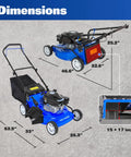 Powerful 21 Inch Gas Powered Lawn Mower With 201cc Engine Three In One Deck Mulching Bagging And Side Discharge shown with dimensions
