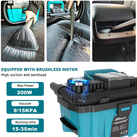 Cordless Shop Vac With 2.5 Gallon Capacity Brushless Motor Wet Dry Vacuum With HEPA Filter being used in car detailing.
