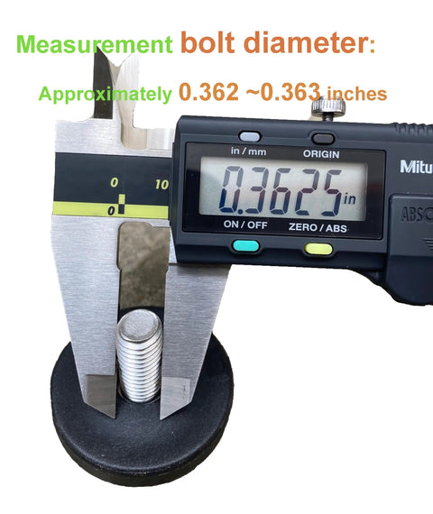 Caliper measuring bolt diameter of heavy duty 1.5 inch base furniture leveling feet adjustable from 0.25 to 1.25 inches pack of 8