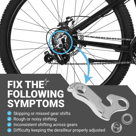 2 Pack Derailleur Hangers For Mountain And Road Bikes Aluminum Alloy Frame Tail Hook Bracket With Bolts Durable Bike Derailleur Dropout Mounts For Cyclocross Racing And Trail Riding shown with symptoms resolved