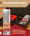Must Have Pro Grade SDS Plus Chisel Set For Rotary Hammer Drills 6 Piece Kit in compact packaging next to rotary hammer.