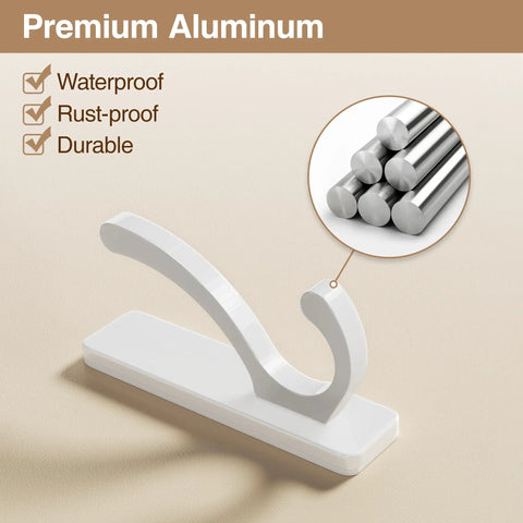 Heavy Duty Adhesive Wall Hooks 13Lb Aluminum No Damage To Wall Four Pack Premium Waterproof Rustproof Durable