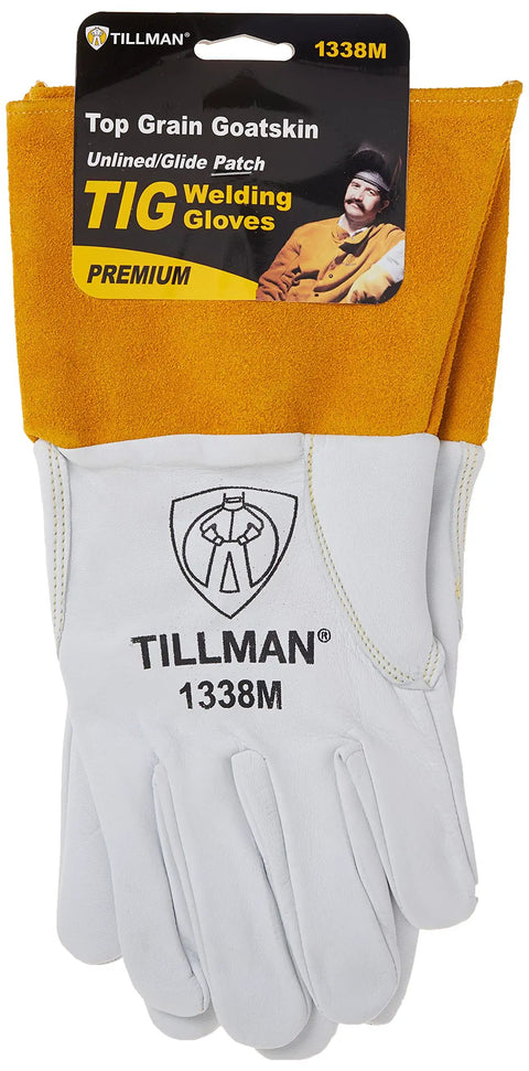 1338M Goatskin Tig Glove With Cuff Medium White Gold Welders Gear Pro Grade Heavy Duty for precision work