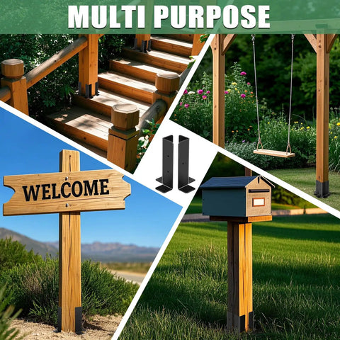 Beefed Up Adjustable Post Anchor Brackets Kit For Deck Posts 1.5x1.5, 2x2, 2x4, 4x4 Heavy Duty Half Post Base Black For Wood Fence Pergola Railing Easy Install