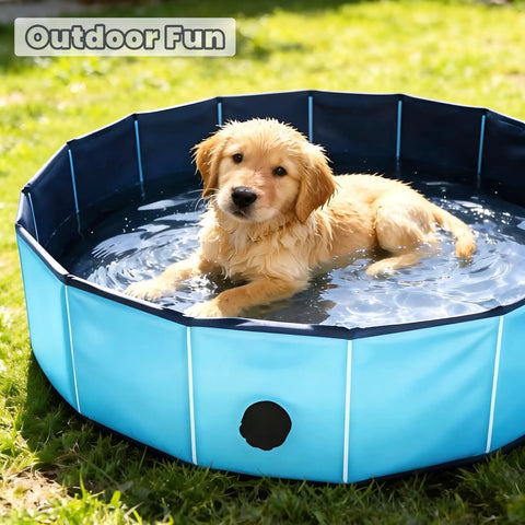 Foldable Dog Pool For No Fuss Setup And Quick Drain, Portable Heavy Duty Pet Bath Tub For Small Dogs And Cats, with puppy