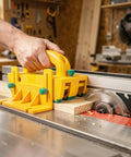Table Saw Push Block For Woodworking With No Slip Grip And Multidirectional Control in use while making precise cuts