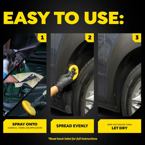 Hyper Dressing Dilutable Up To Four To One For High Gloss Or Satin Finish On Exterior And Interior Trim Plastic Rubber Vinyl Of Your Car One Gallon 128 Fl Oz Non Painted Surfaces Shine Like New Great For Plastic Trim Guards Bumpers Interior Panels And applying to car trim, spray, spread, and let dry