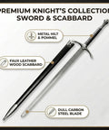 41.25 Inch One Hand Medieval Sword With Dull Carbon Steel Blade, Faux Leather Wrapped Wood Scabbard, Non Battle Ready